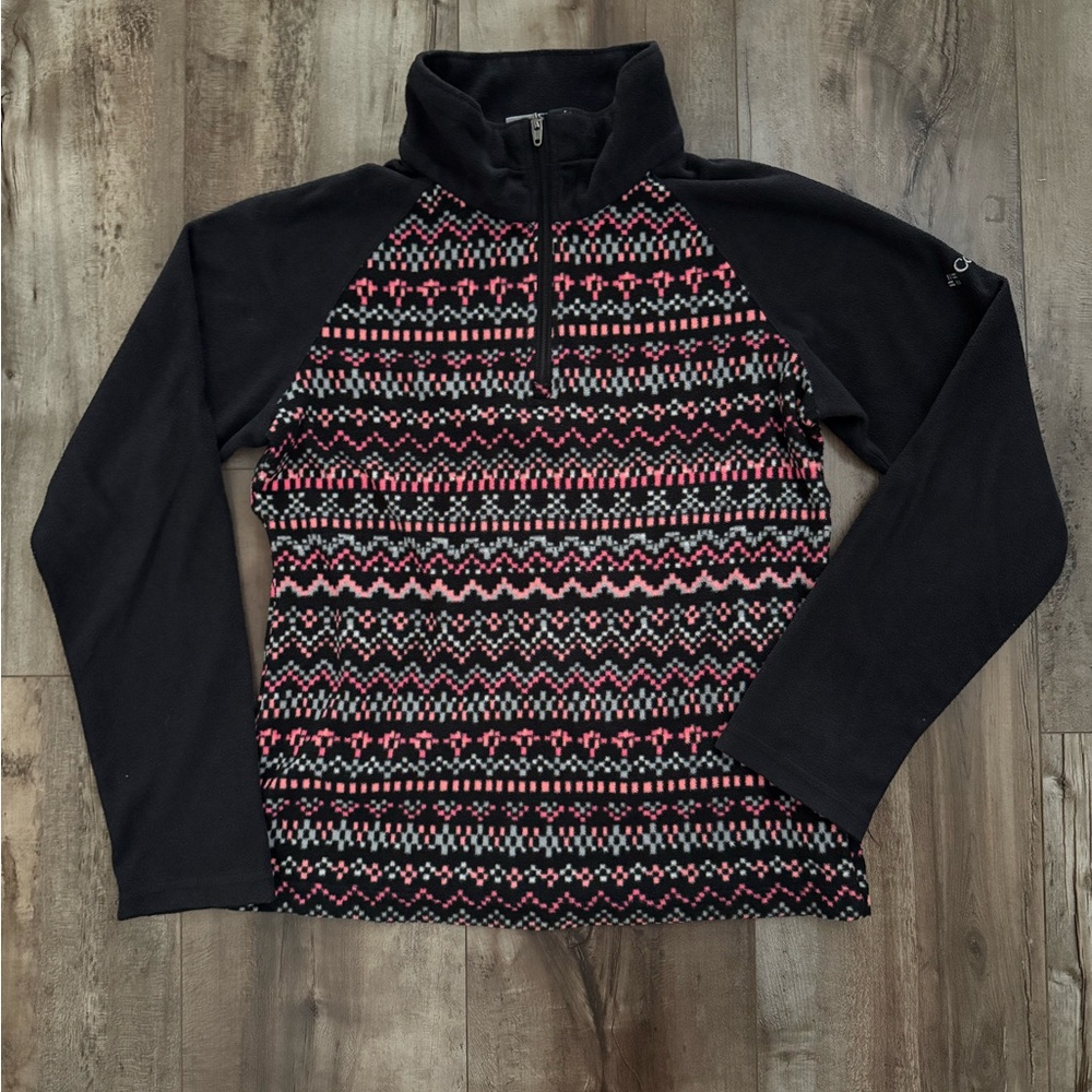 Columbia Girls Black and Pink Geometric Chevron Quarter Zip Fleece Pullover